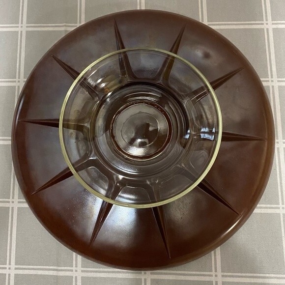 MCM Georges Briard Bronze Brown Gold Scallop Edge Footed Cake Stand Round Plate - Picture 3 of 11